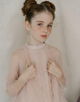 3 Pc. Set: Frilled A-line Dress With Ruffled Over Garment - Swati Golyan