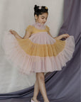 Pink And Yellow High Neck Tiered Dress - Swati Golyan