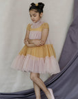 Pink And Yellow High Neck Tiered Dress - Swati Golyan