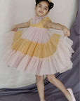 Pink And Yellow High Neck Tiered Dress - Swati Golyan
