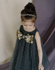 Hand Embroidered Metallic Bow Charcoal Black Dress - Swati Golyan