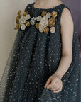 Hand Embroidered Metallic Bow Charcoal Black Dress - Swati Golyan
