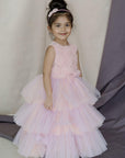 Hand Embroidered Tulle Roses Tiered Dress - Swati Golyan