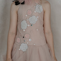 Hand Embroidered Drop-down Waist Frilled Asymmetrical Dress