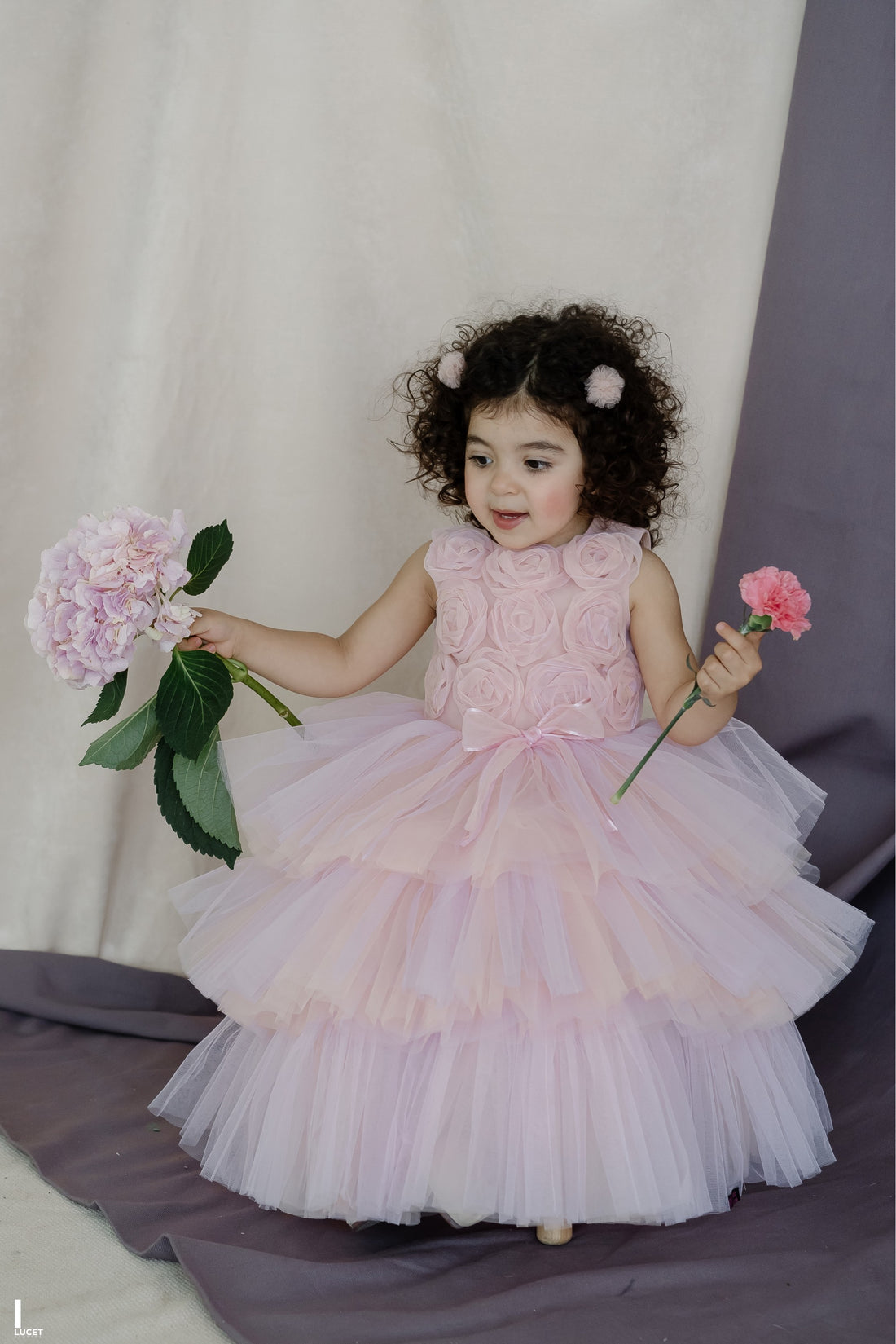 Hand Embroidered Tulle Roses Tiered Dress