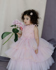 Hand Embroidered Tulle Roses Tiered Dress - Swati Golyan