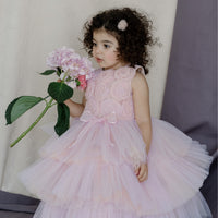 Hand Embroidered Tulle Roses Tiered Dress