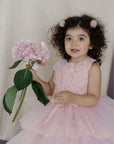 Hand Embroidered Tulle Roses Tiered Dress - Swati Golyan