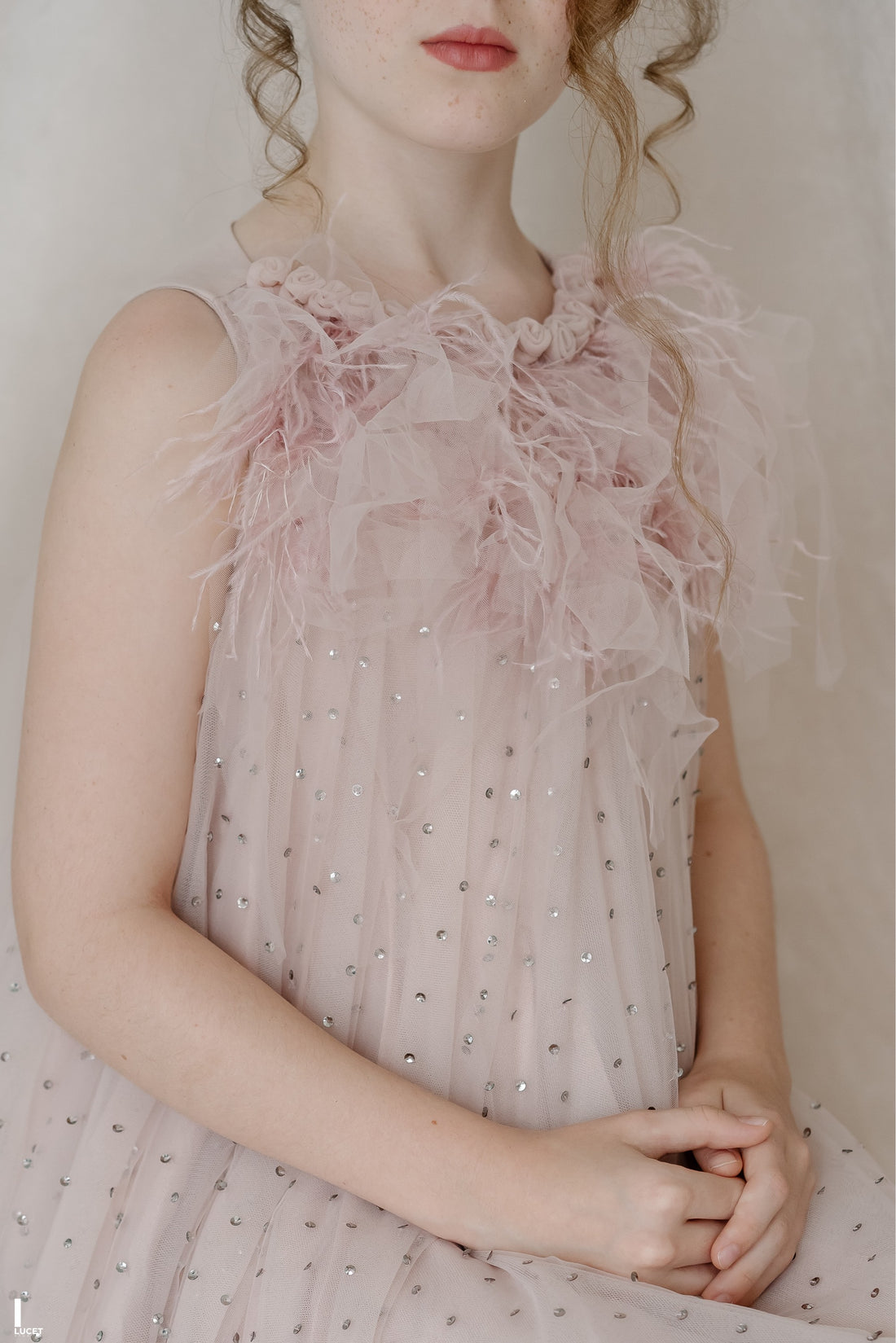 Hand Embroidered Feathery Roses Dress