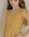 Hand Embroidered Cape Sleeves Frilled Hem A-line Dress - Swati Golyan