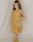 Hand Embroidered Cape Sleeves Frilled Hem A-line Dress - Swati Golyan