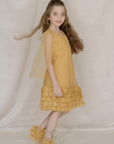 Hand Embroidered Cape Sleeves Frilled Hem A-line Dress - Swati Golyan