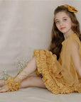 Hand Embroidered Cape Sleeves Frilled Hem A-line Dress - Swati Golyan