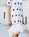 Hand Embroidered A- Line Dress with Feathers - Swati Golyan