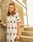 Hand Embroidered A- Line Dress with Feathers - Swati Golyan
