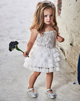 White Tasseled Frill Dress - Swati Golyan