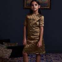 Quilted Look Gold Dress
