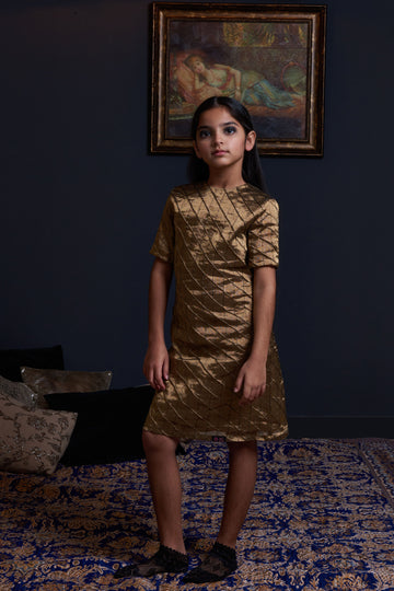 Quilted Look Gold Dress