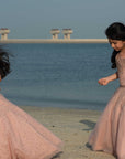 Hand Embroidered Spaghetti Top Lehenga Set with Tasseled Ruffled Dupatta - Swati Golyan