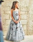 Powder Blue Hand Embroidered Full length Dress - Swati Golyan