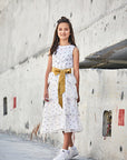 Hand Embroidered Tiered Dress with Raw Silk Belt - Swati Golyan