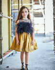 Girls Feathered Yellow Raw Silk Dress - Swati Golyan