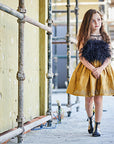 Girls Feathered Yellow Raw Silk Dress - Swati Golyan