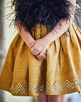 Girls Feathered Yellow Raw Silk Dress - Swati Golyan