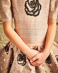 Hand Beaded Roses Drop Down Raw Silk Dress - Swati Golyan