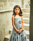 Powder Blue Hand Embroidered Full length Dress - Swati Golyan