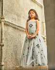 Powder Blue Hand Embroidered Full length Dress - Swati Golyan
