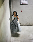 Powder Blue Hand Embroidered Full length Dress - Swati Golyan