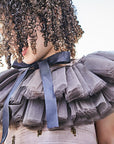 Hand Embroidered Raw Silk Dress and Pleated Tulle Cape Set - Swati Golyan