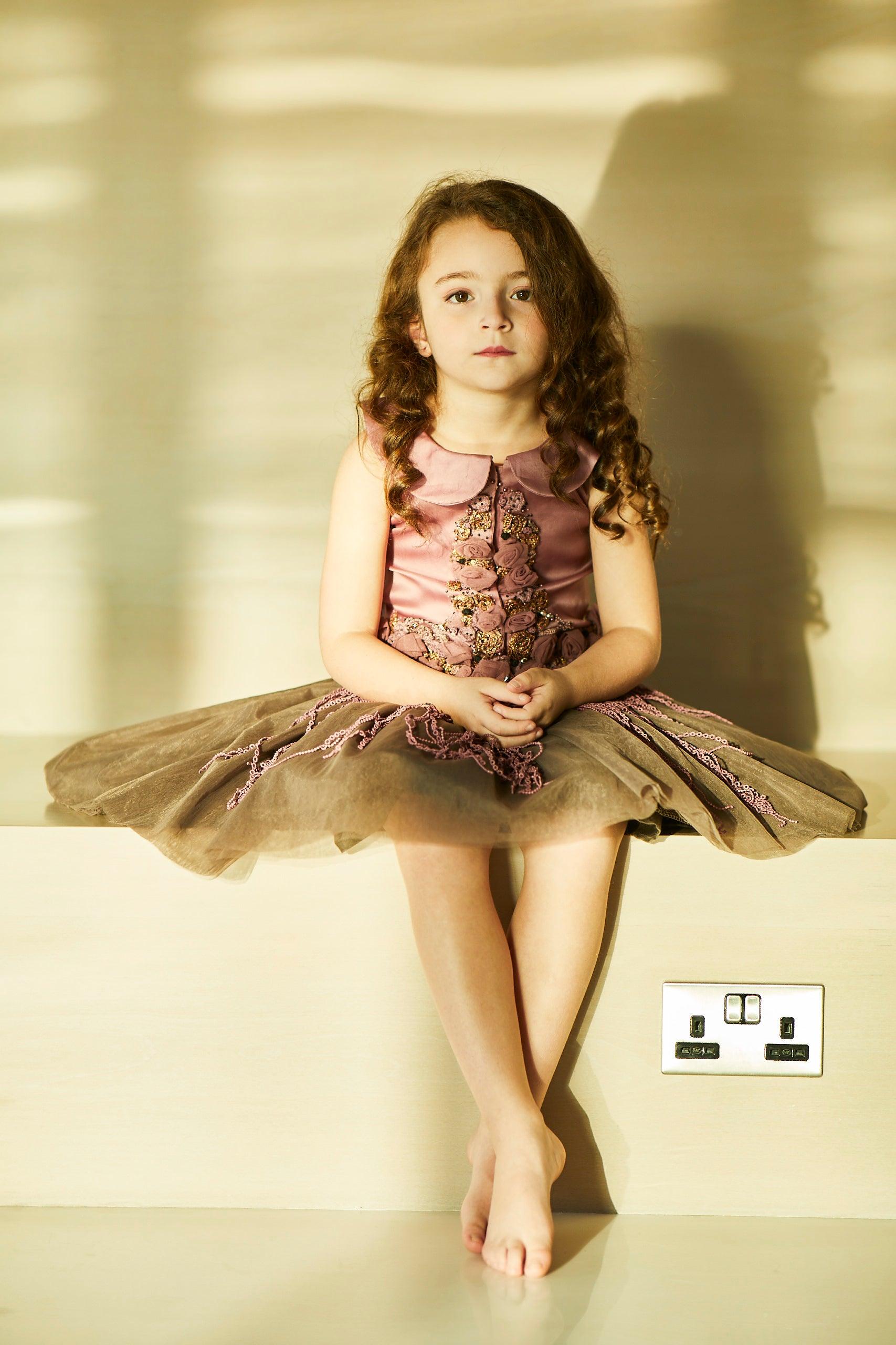 3D Roses and Crystals Fringed Top and Skirt Set - Swati Golyan
