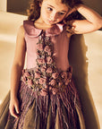3D Roses and Crystals Fringed Top and Skirt Set - Swati Golyan