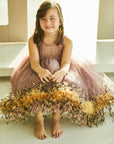 Handbeaded Yellow Feather Dress - Swati Golyan