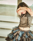 Hand Embroidered Fabric Balls Organza Top & Pleated Panels Skirt Set - Swati Golyan