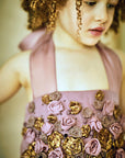 3D Organza and Metallic Roses Halter Neck Dress - Swati Golyan