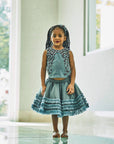 Hand Embroidered Thread Flowers Organza Top & Frilled Skirt Set - Swati Golyan