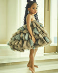 Hand Embroidered Fabric Balls Organza Top & Pleated Panels Skirt Set - Swati Golyan