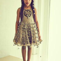 Tasseled Brown Silk Organza Dress