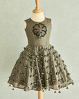 Tasseled Brown Silk Organza Dress - Swati Golyan
