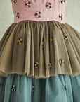 Hand embroidered 6 Petal Flowers Tiered Dress - Swati Golyan