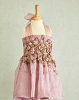 3D Organza and Metallic Roses Halter Neck Dress - Swati Golyan