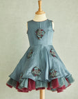 Hand Embroidered Roses Motifs Silk Organza Dress - Swati Golyan