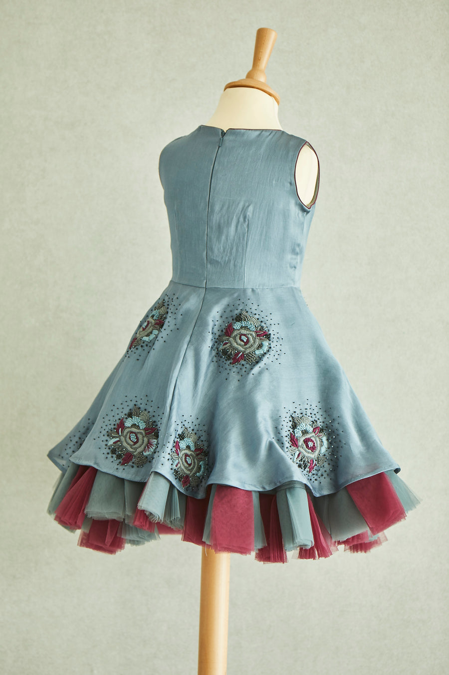 Hand Embroidered Roses Motifs Silk Organza Dress