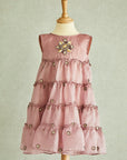 Hand Embroidered Flower Motif and Crochet Silk Organza Dress - Swati Golyan