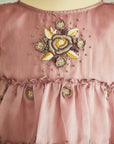 Hand Embroidered Flower Motif and Crochet Silk Organza Dress - Swati Golyan