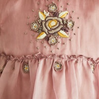 Hand Embroidered Flower Motif and Crochet Silk Organza Dress