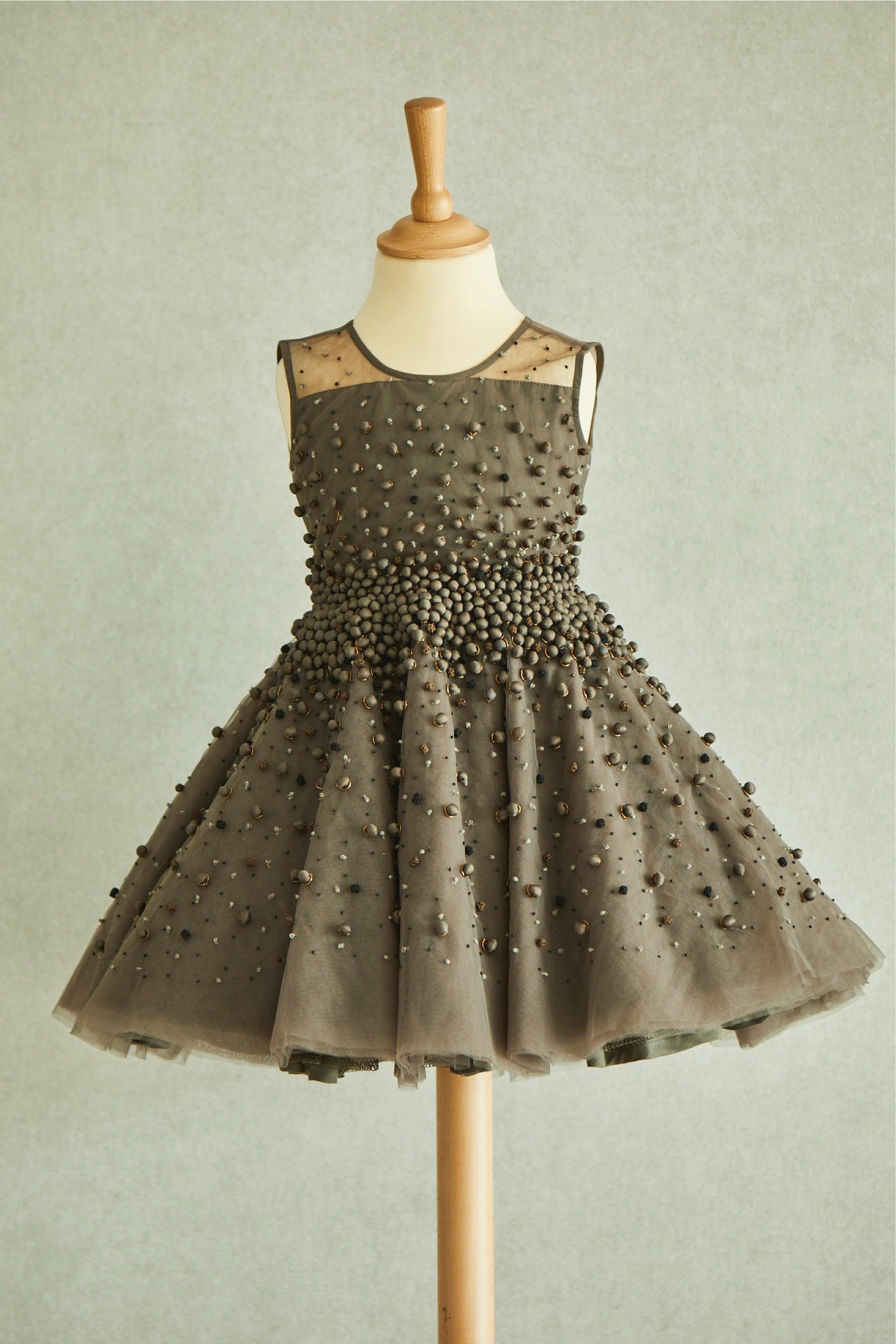 3D Handmade Fabric Balls Full Circle Dress - Swati Golyan